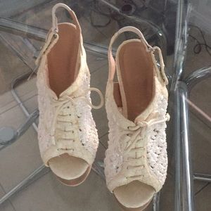 Semi new cream Colin Stuart crochet wedge heel.